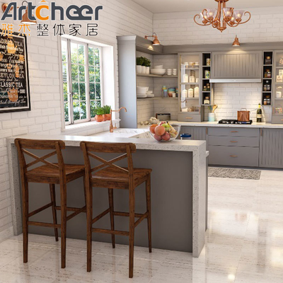 Mua Tủ bếp hiện đại màu kem với vỏ gỗ dán và bàn làm việc bề mặt rắn sản xuất trực tuyến