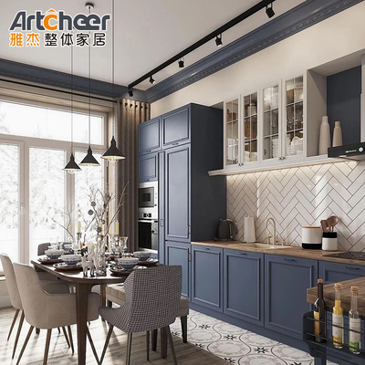 Mua Bộ tủ bếp mô-đun với tay cầm vàng và thiết kế phần màu xanh đậm trong vật liệu gỗ dán sản xuất trực tuyến