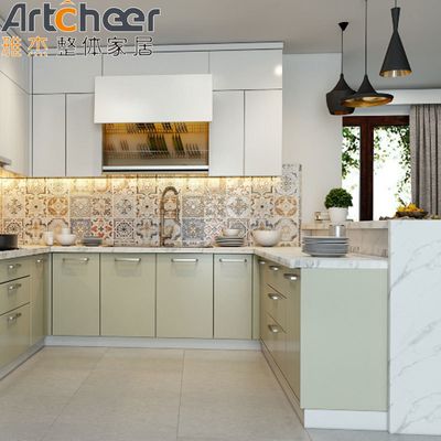 Mua Green Color Quartz Stone Top U Shape Kitchen Cabinet cho thiết kế nhà bếp phong cách hiện đại sản xuất trực tuyến