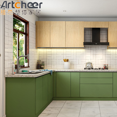 Mua Tủ bếp hình U tùy chỉnh màu xanh lá cây Tủ hình L đặt với đá cẩm thạch sản xuất trực tuyến