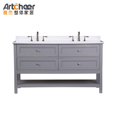 Mua Chân gỗ rắn phòng tắm tủ vanity với hai bồn rửa và 4 ngăn kéo trong thiết kế hiện đại sản xuất trực tuyến