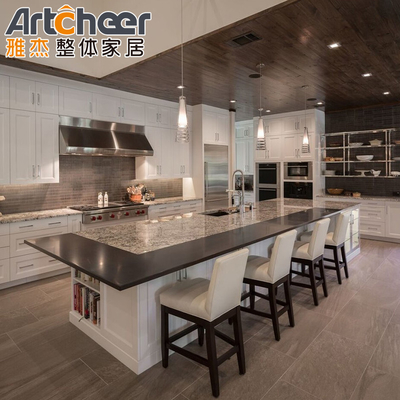 White Shaker Solid Wood Slim Style Tủ bếp mô-đun Thị trường Mỹ Đảo ăn