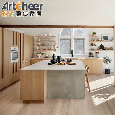 Đơn vị nhà bếp sáng cao hiện đại Tủ gỗ Walnut Hoa Kỳ Tủ veneer