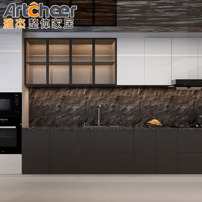 Tủ bếp gỗ rắn kiểu Mỹ với vật liệu Quartz Top và MDF